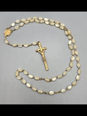 5-Decade Rosary w/ Gold Tone Crucifix & Chain & Acrylic Beads